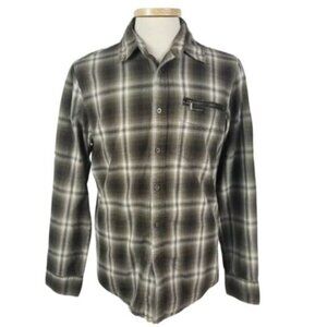 William Rast Medium Brown Plaid Button Front Long Sleeve Shirt.